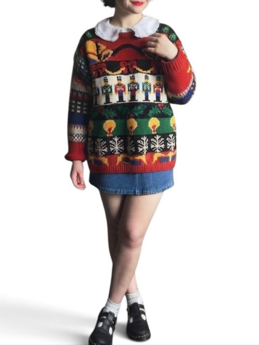 Vintage 80s Hasting & Smith Christmas Holiday Nutcracker & Candle Sweater Medium